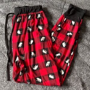 Men's Red Buffalo Plaid Joggers with Bear Motif